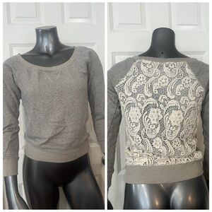 GARAGE Gray with White Lace Back Women's Sweater